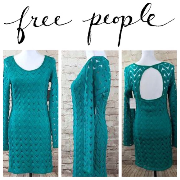 Emerald Green Crochet Lined Mini Bodycon Dress - Picture 1 of 7